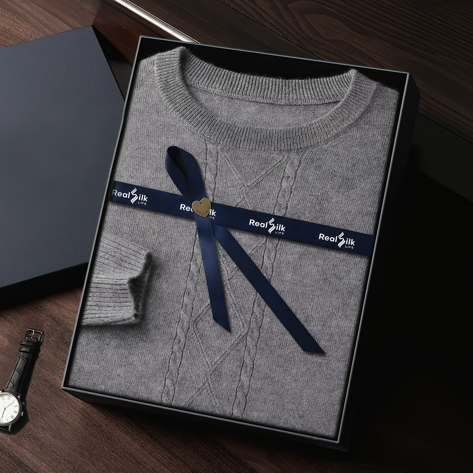 Crew Neck Soft Cashmere Sweater For Men REAL SILK LIFE