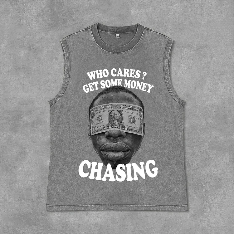 Street Vintage Chasing Money Graphic Print Acid Washed Sleeveless Tank Top SOPULA