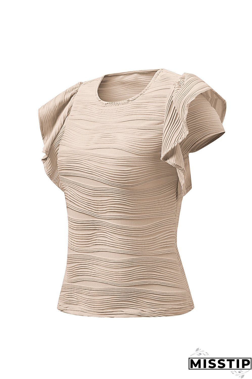 Textured Round Neck Cap Sleeve Top