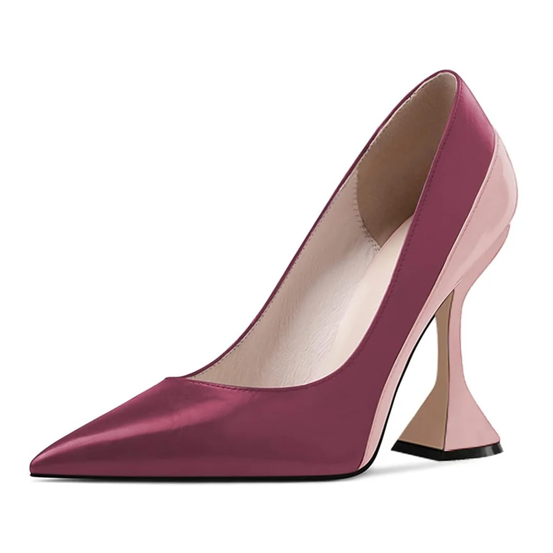 Purple & Pink Pointed Toe Vegan Leather Pumps with Flared Heel