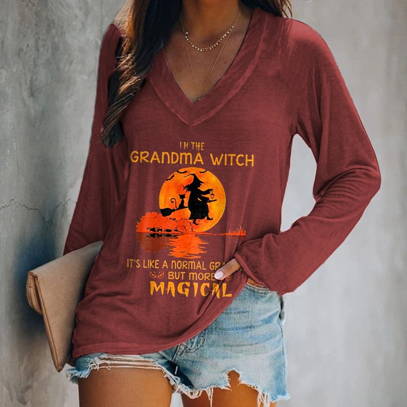 I'm The Grandma Witch Printed Long Sleeve T-shirt