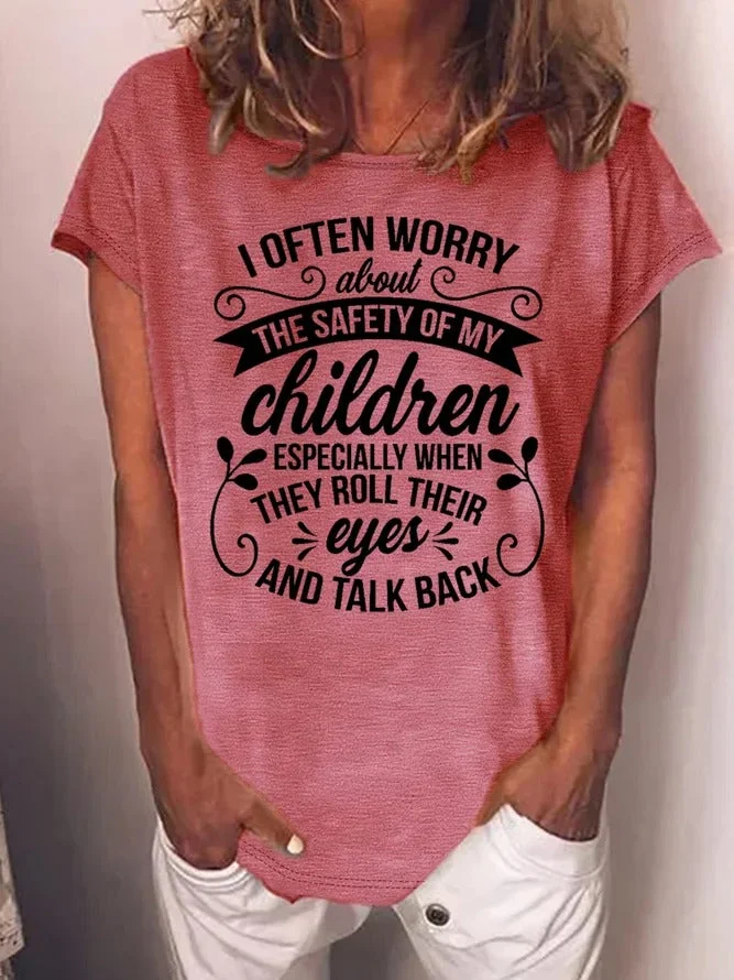 Mother's Day Women's Worry About My Children Letter Print Top