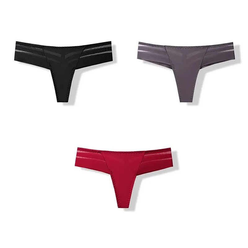 3 pcs Women's Panties Underwear Thongs Sexy Lingerie Seamless Sports Female Tanga For Woman Ice Silk Seamless Panties For Women