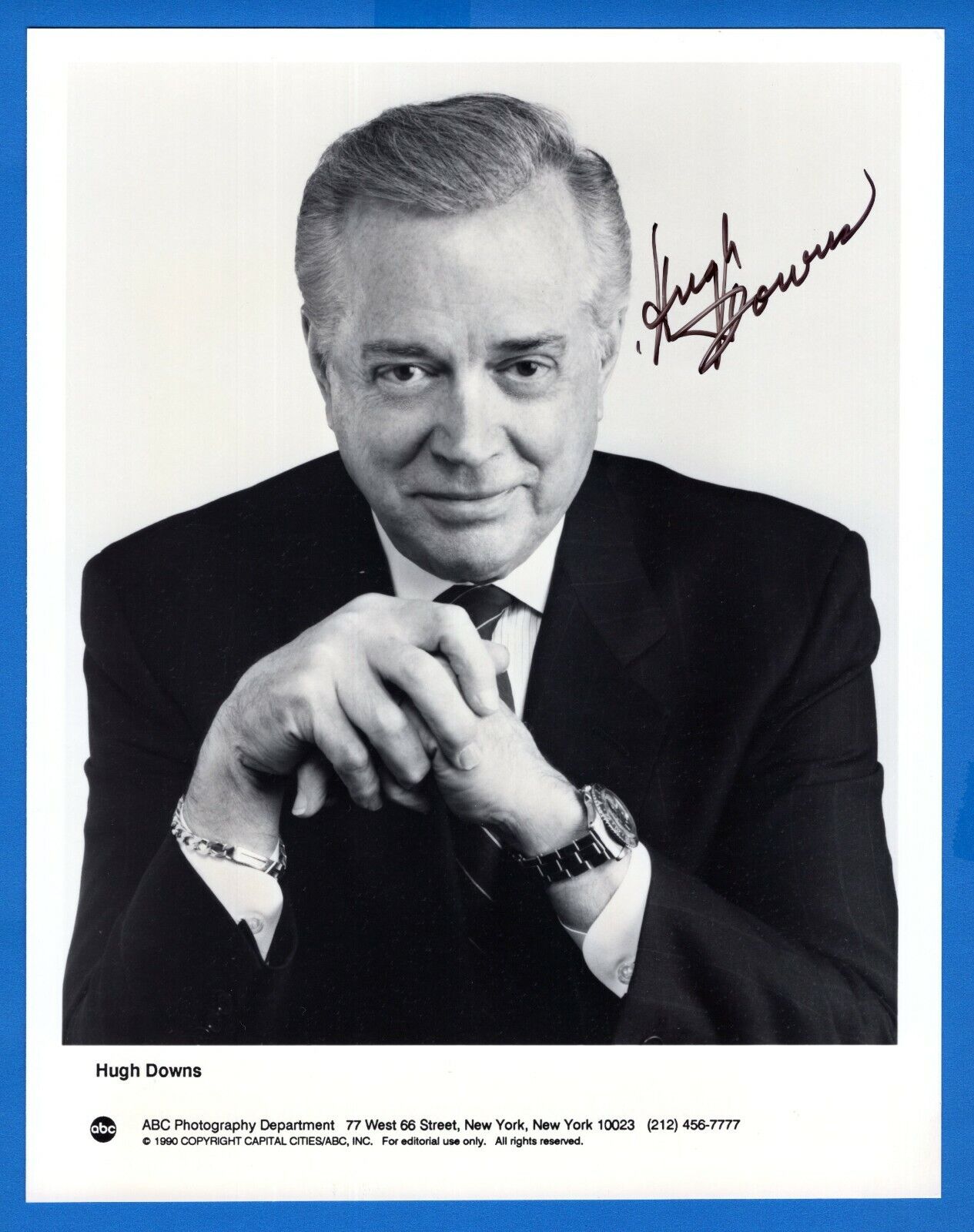 Hugh Downs Newscaster Hand Signed Autograph 7x9 Photo Poster painting