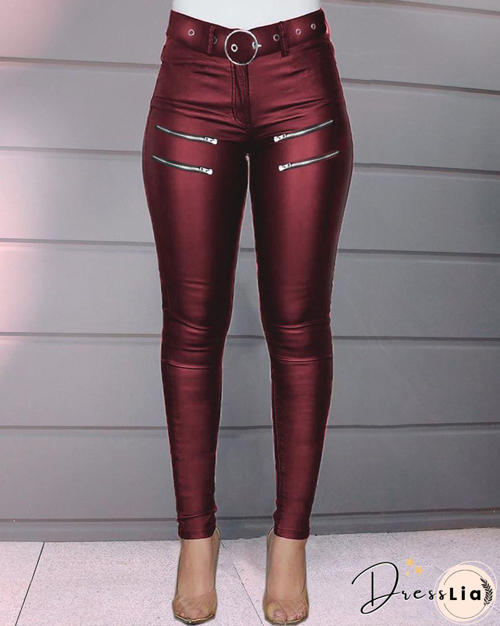 Zipper Design High Waist Skinny Pants P16449