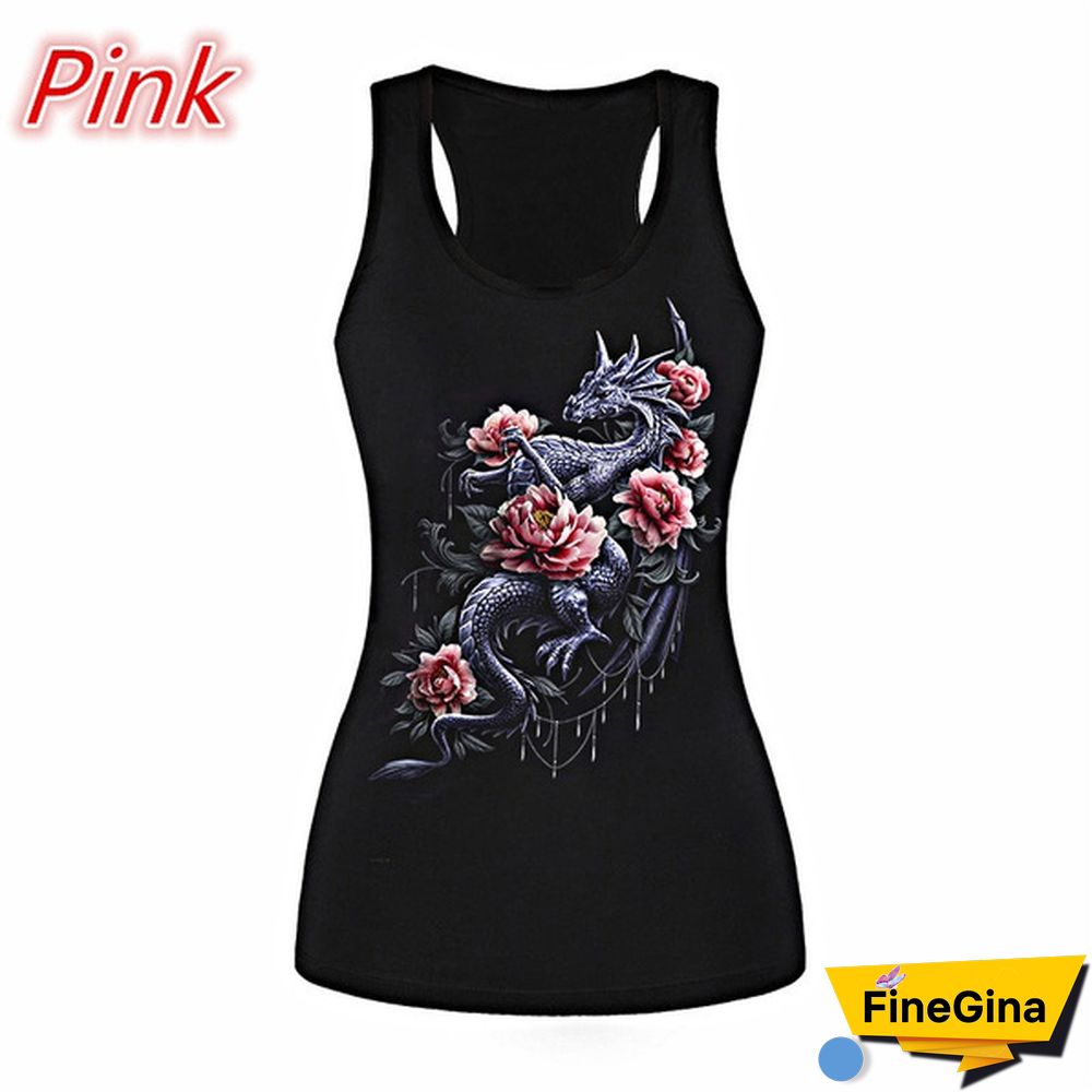 New Women's Skull Print Cut Out Back Tank Top Gothic Sleeveless Shirt Tops Racerback Vest Tops Plus Size XS-8XL