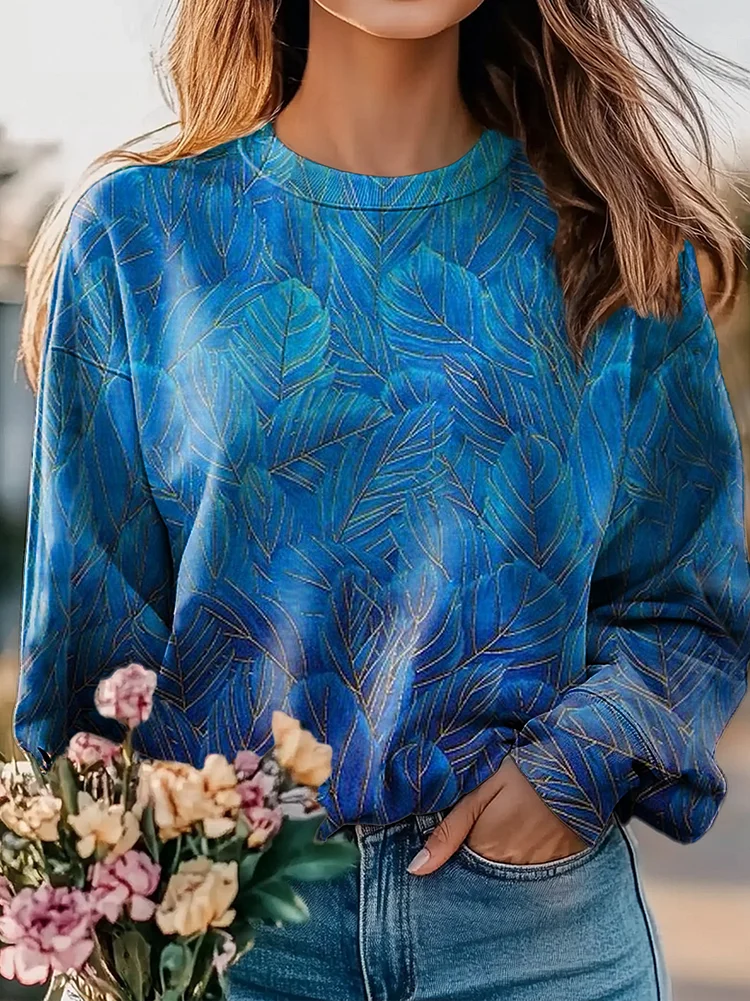 Women's Leaf Art Patterns Print Casual Crew Neck Sweatshirt