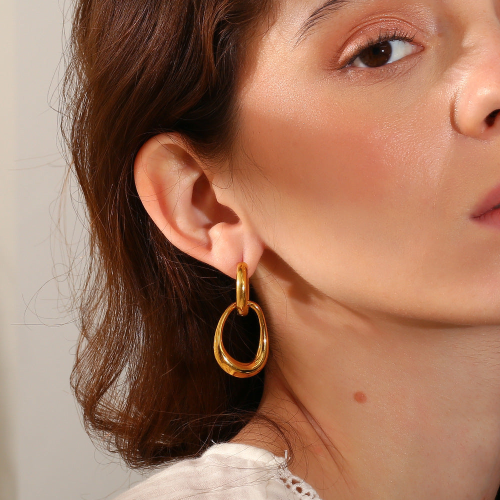 Ins All-Match Irregular Earrings Stainless Steel Plated 18K Gold Interlaced Gold Stitching Hoop Earrings For Women