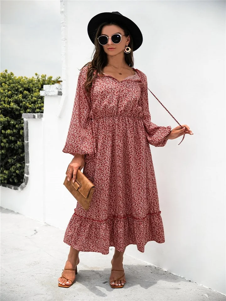 Long Sleeve V-Neck Floral Dress