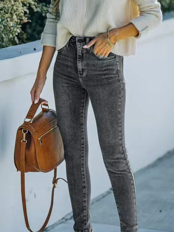Women plus size clothing Women's Slim Fashion Small Feet Stretch Jeans Trousers-Nordswear