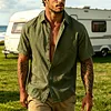 Men's Linen Short Sleeve Shirt Summer Casual Button Down Top Breathable Lightweight Pink Dress Shirt for Beach Vacation by Inlyline