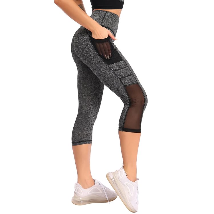 Women's High Waist Pocket Patchwork Capri Yoga Leggings
