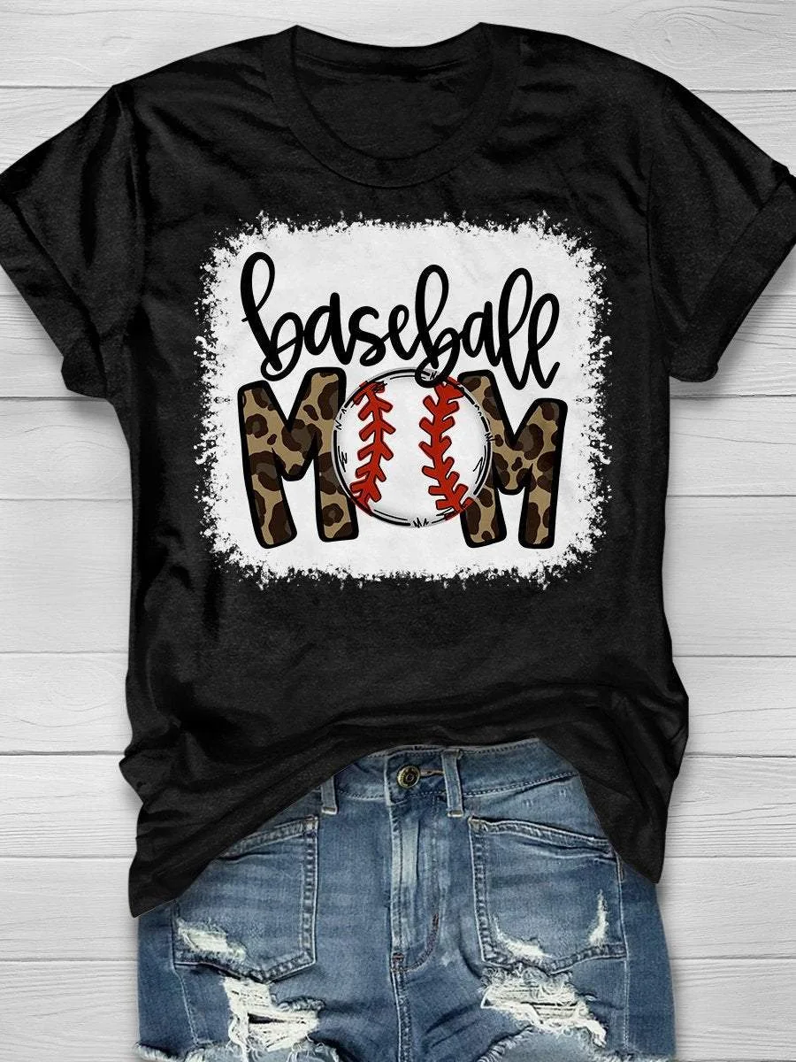 Baseball Mom Leopard Print Short Sleeve T-shirt