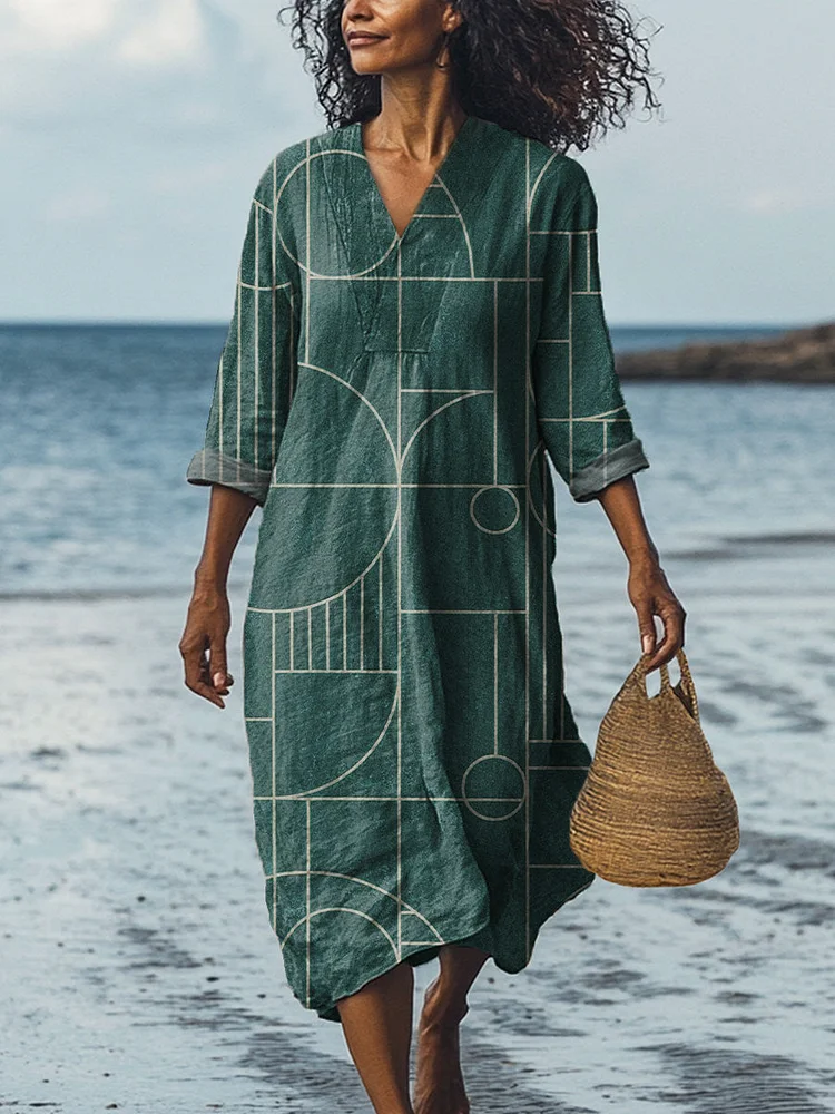 Minimalist Geometric Pattern Printed Women's Dress
