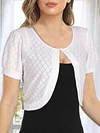Cozy Crew Neck Short Sleeve Knitted Cardigan - Soft Mid-Elasticity Polyester Fabric, Elegant Solid Color Design, Perfect for Spring and Summer, Womens Casual Wear