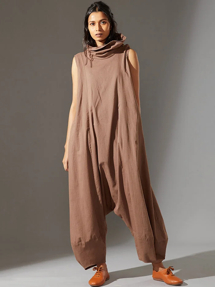 Simple Wide Leg Loose Solid Color High-Neck Jumpsuits