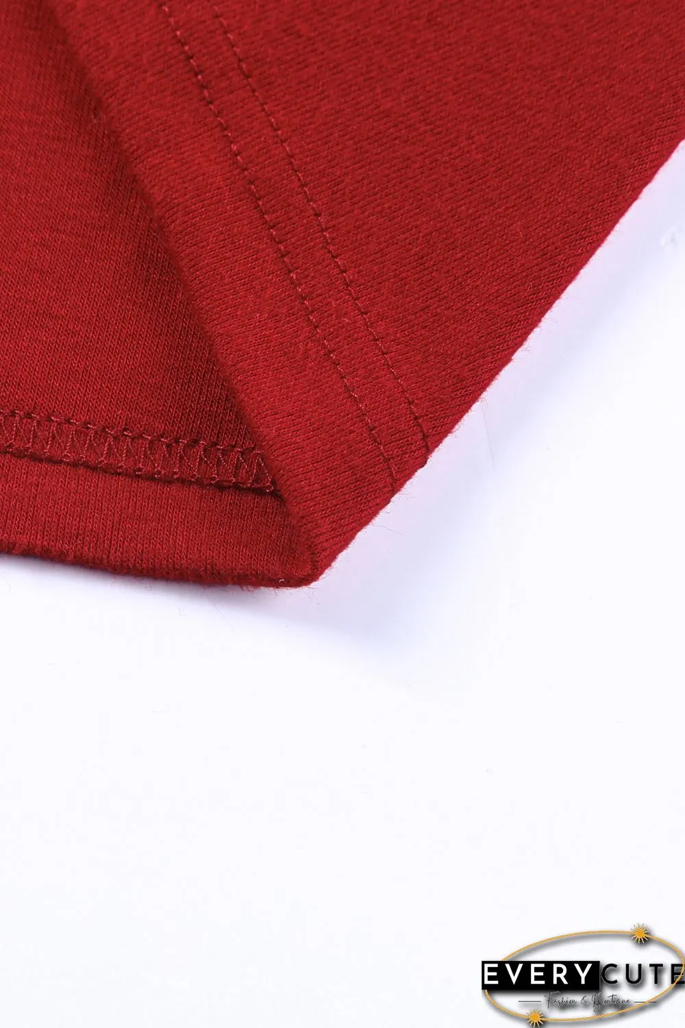 Red Solid Color Patchwork Long Sleeve Top