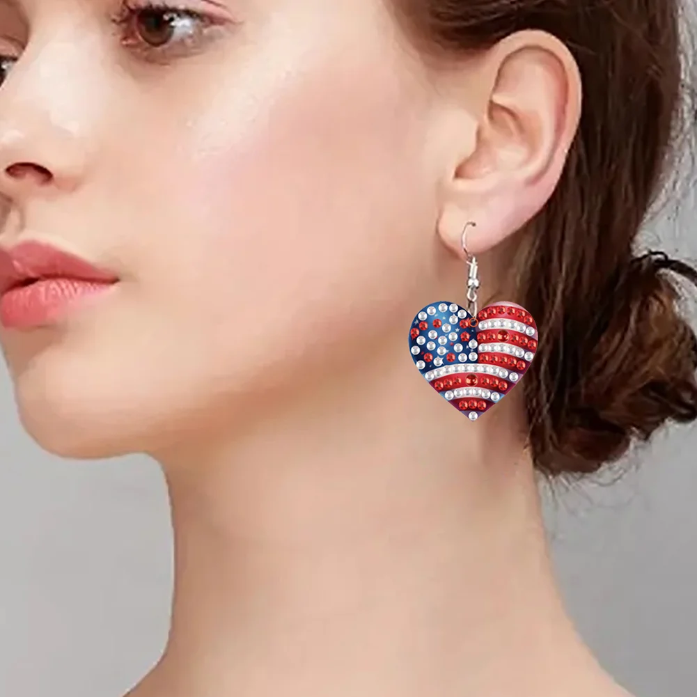 4 Pairs Double Sided Sunflower Flag Diamond Painting Earrings for Women Girls