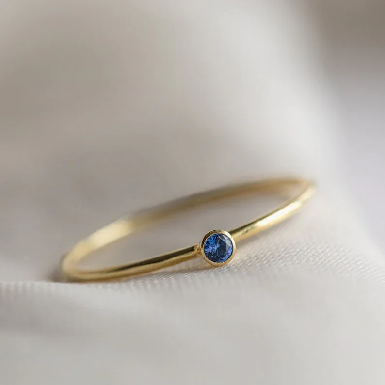 Minimalist Birthstone Ring in Sterling Silver,Gold & Rose Gold by Perfect Stacking Rings