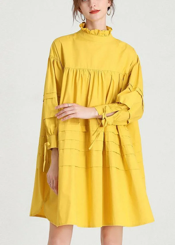 Plus Size Yellow Stand Cotton Bow Spring Maxi Dresses
