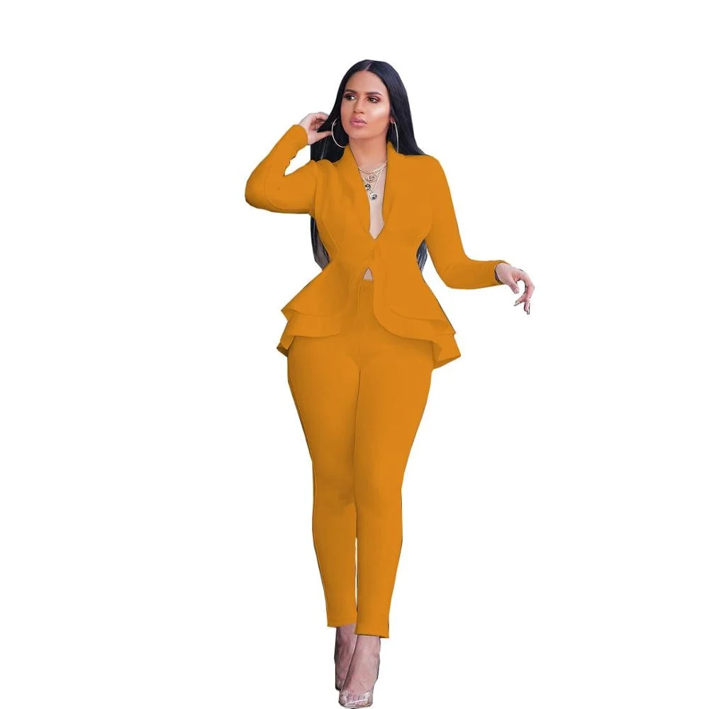 Women Winter Women's set Tracksuit Full Sleeve Ruffles Blazers Pants Suit Two Piece Set Office Lady business wear uniform GL610