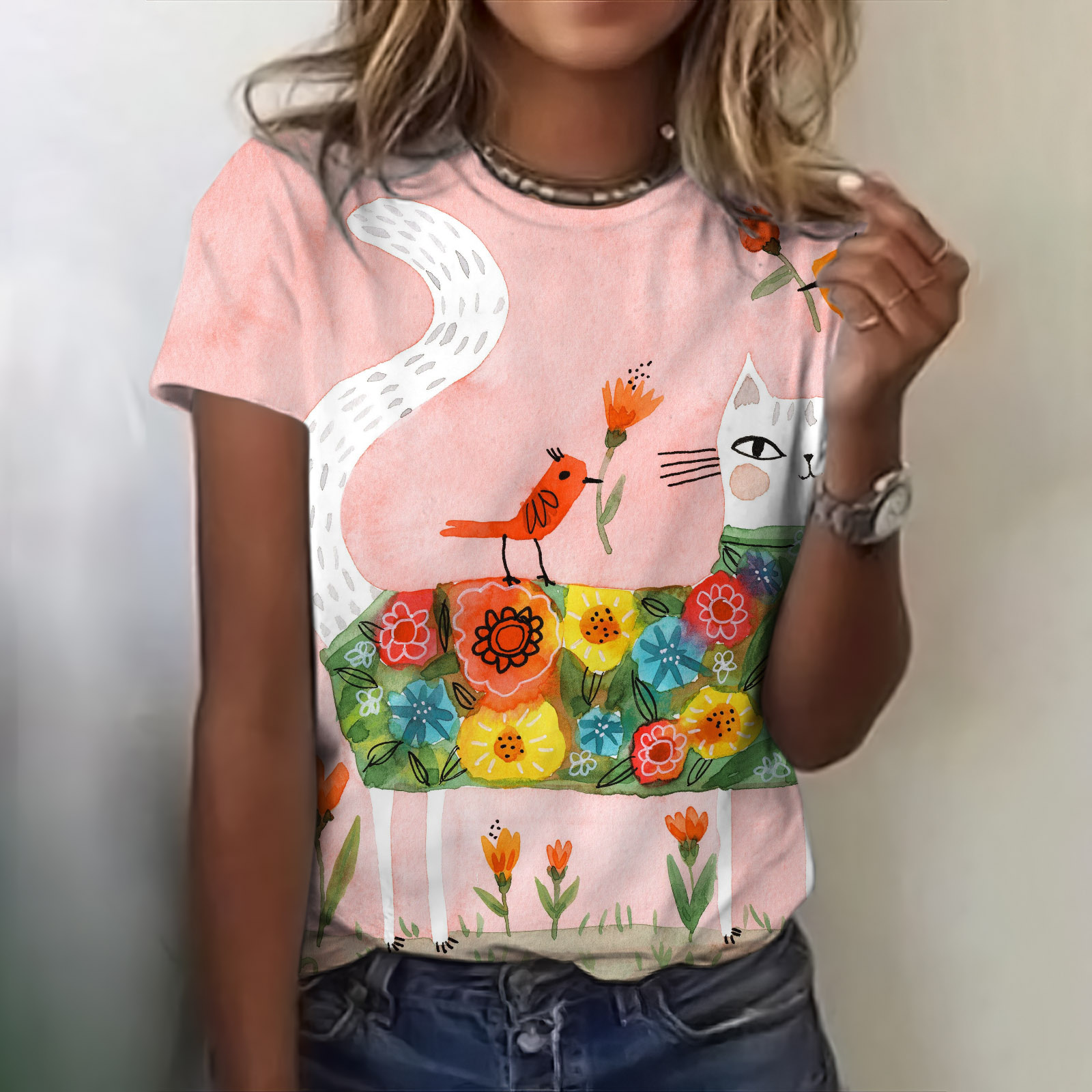 Animal World Print Women'S Round Neck T-Shirt artswardrobe