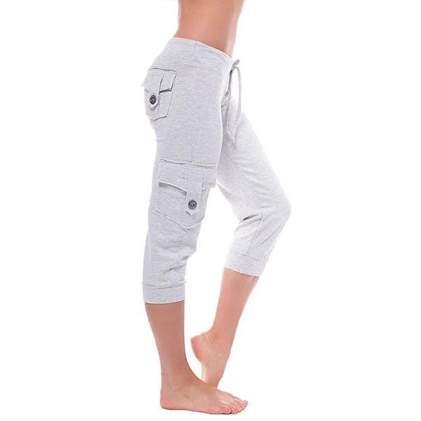 Women Pants 3/4 Joggers  Soft Sweatshirt Fabric, Elasticated Waist, Side pockets, Legs with Ribbed Hems, Sports Trousers