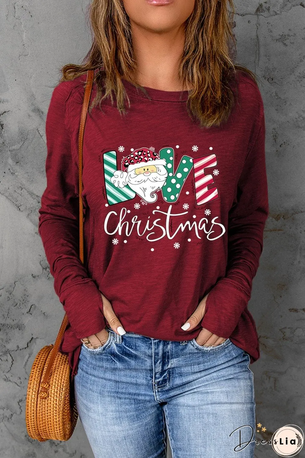 Christmas Love Red Santa Claus Thumbhole Sleeve Top