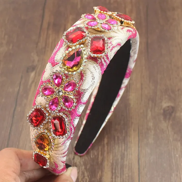 Boho Fashion Shiny Green Crystal Rhinestone hair hoop Thickened Embroidered Headband For Women's Wedding Headwear Accessories