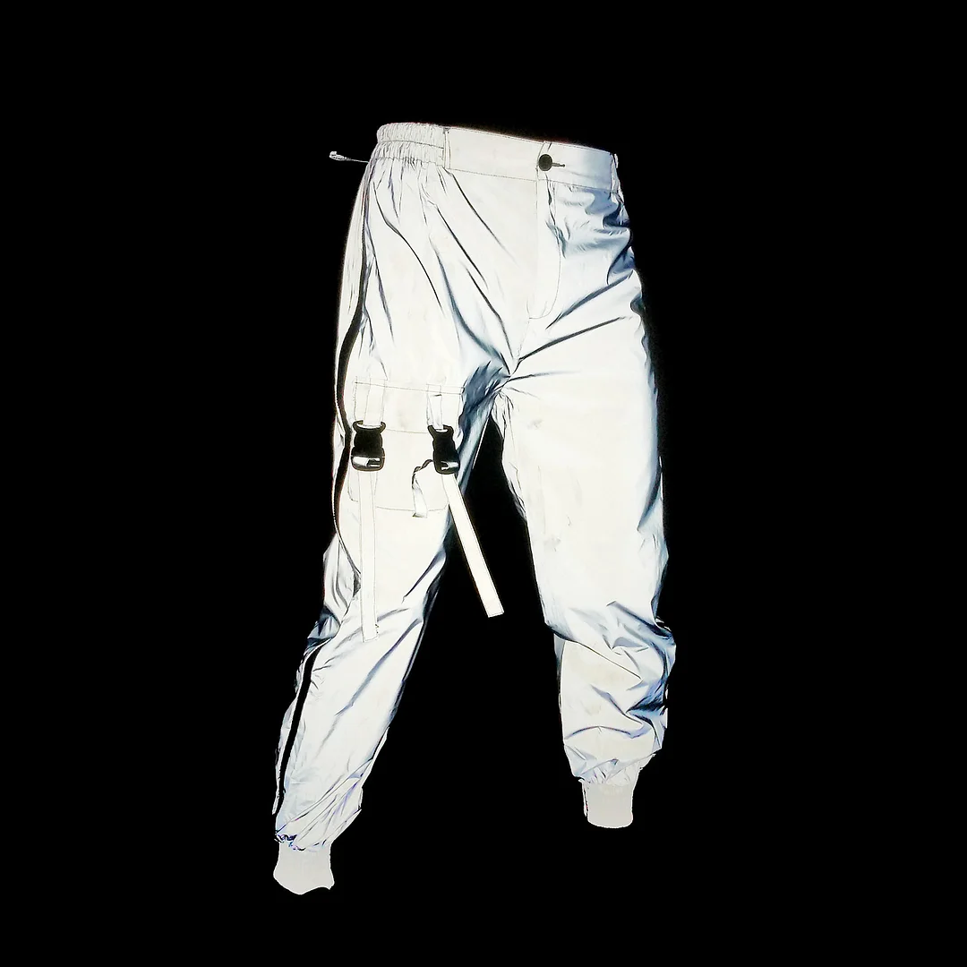 Toloer Hong Kong Hip Hop Function Reflective Overalls Men's Casual Little Pants Side Zipper Multi-Pocket Reflective Pants-Outfit Ideas