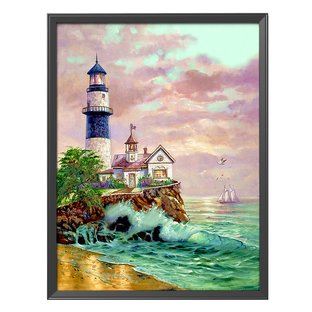 

Seascape Lighthouse - 11CT Stamped Cross Stitch - 48*58CM, 501 Original