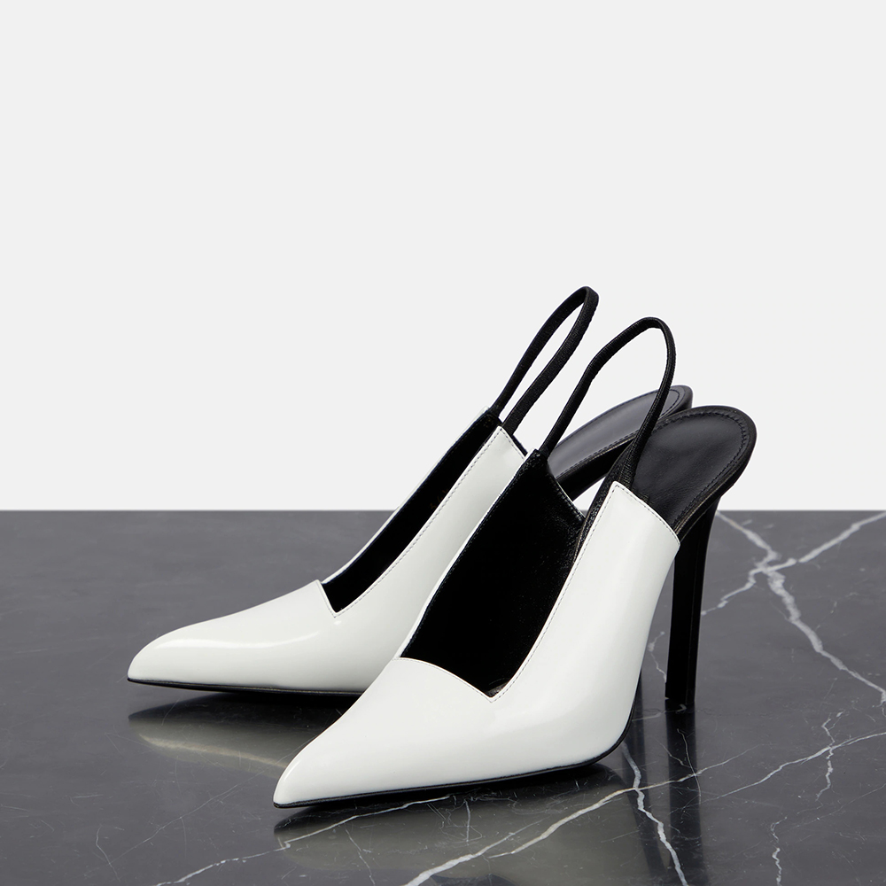 Black & White Pointed Toe 4'' Stiletto Heel Commuting Slingbacks Nicepairs