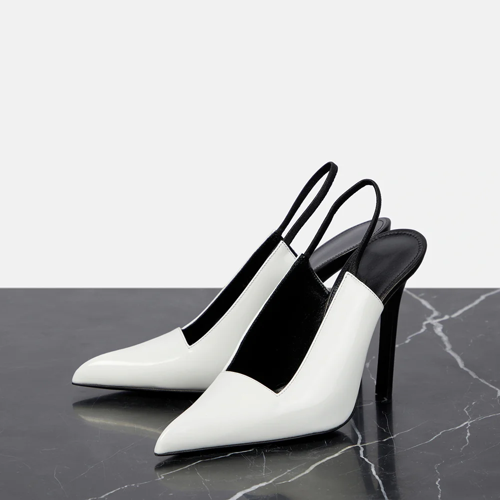 Black & White Commuting Stiletto Shoes Pointed Toe Slingback Pumps Nicepairs