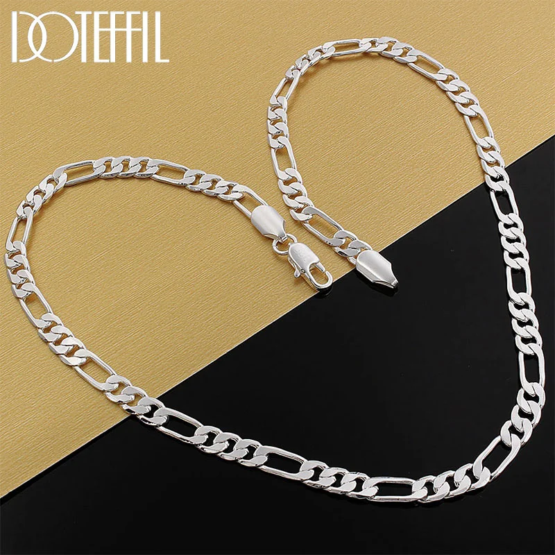 DOTEFFIL 925 Sterling Silver 6mm Flat Classic Chain 20 Inches Necklace For Women Man Jewelry