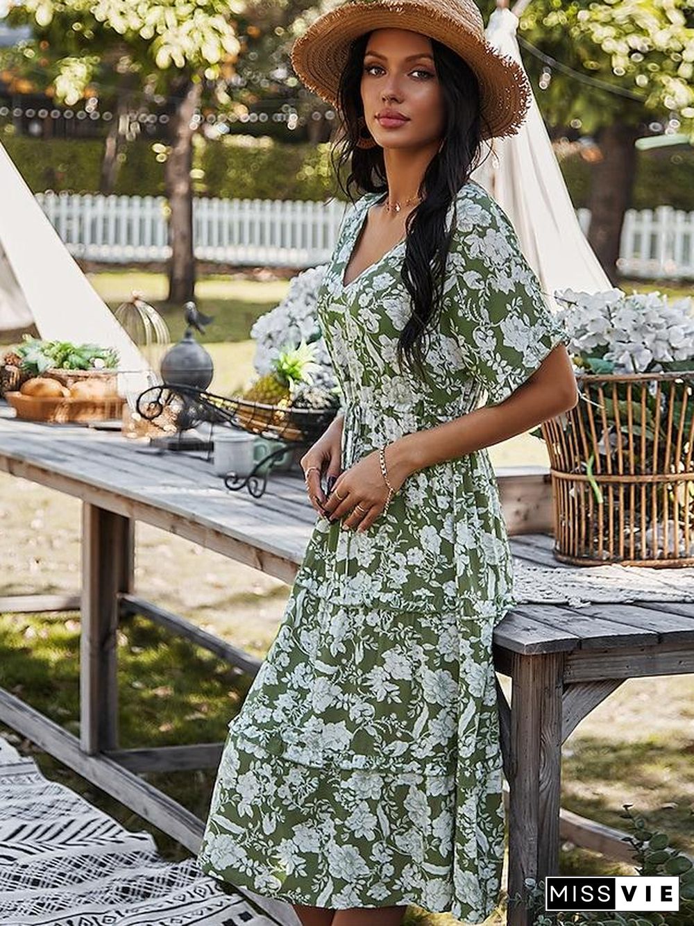 Women's Swing Dress Knee Length Dress Black Blushing Pink Orange Green Navy Blue Short Sleeve Floral Print Spring Summer V Neck Casual  S M L XL