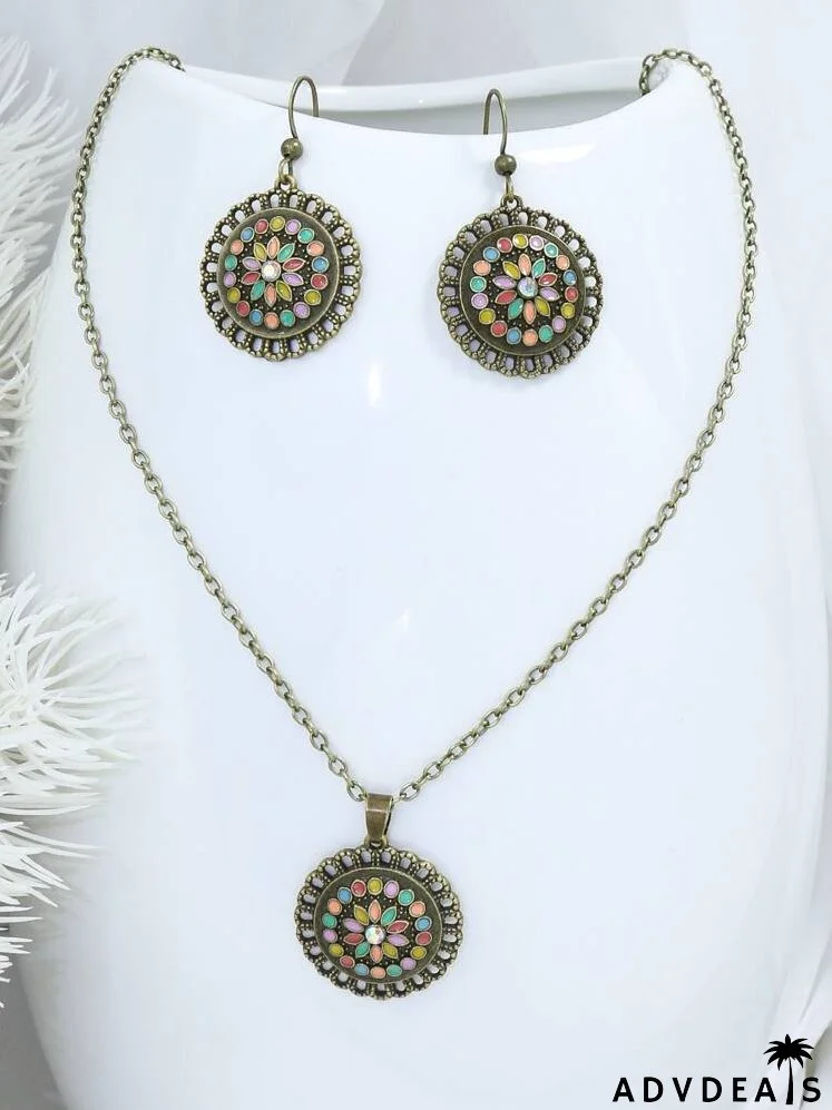 3pcs Rhinestone Flower Decor Jewelry Set