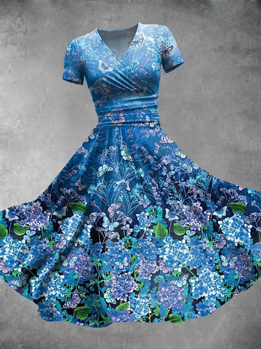 Women's Wild Flower Butterfly Art Print Maxi Dress