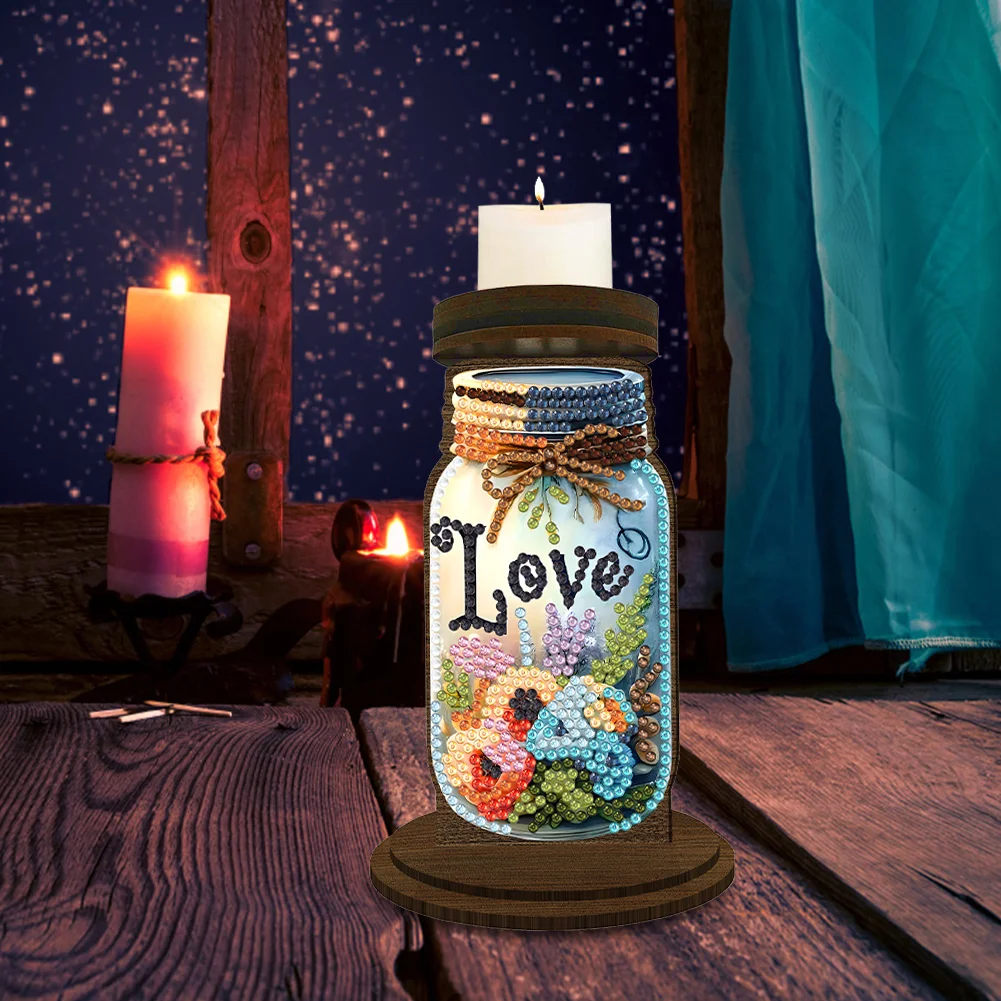 Wooden Love Flower Bottle 5D DIY Diamond Painting Candle Holder Decor for Adults