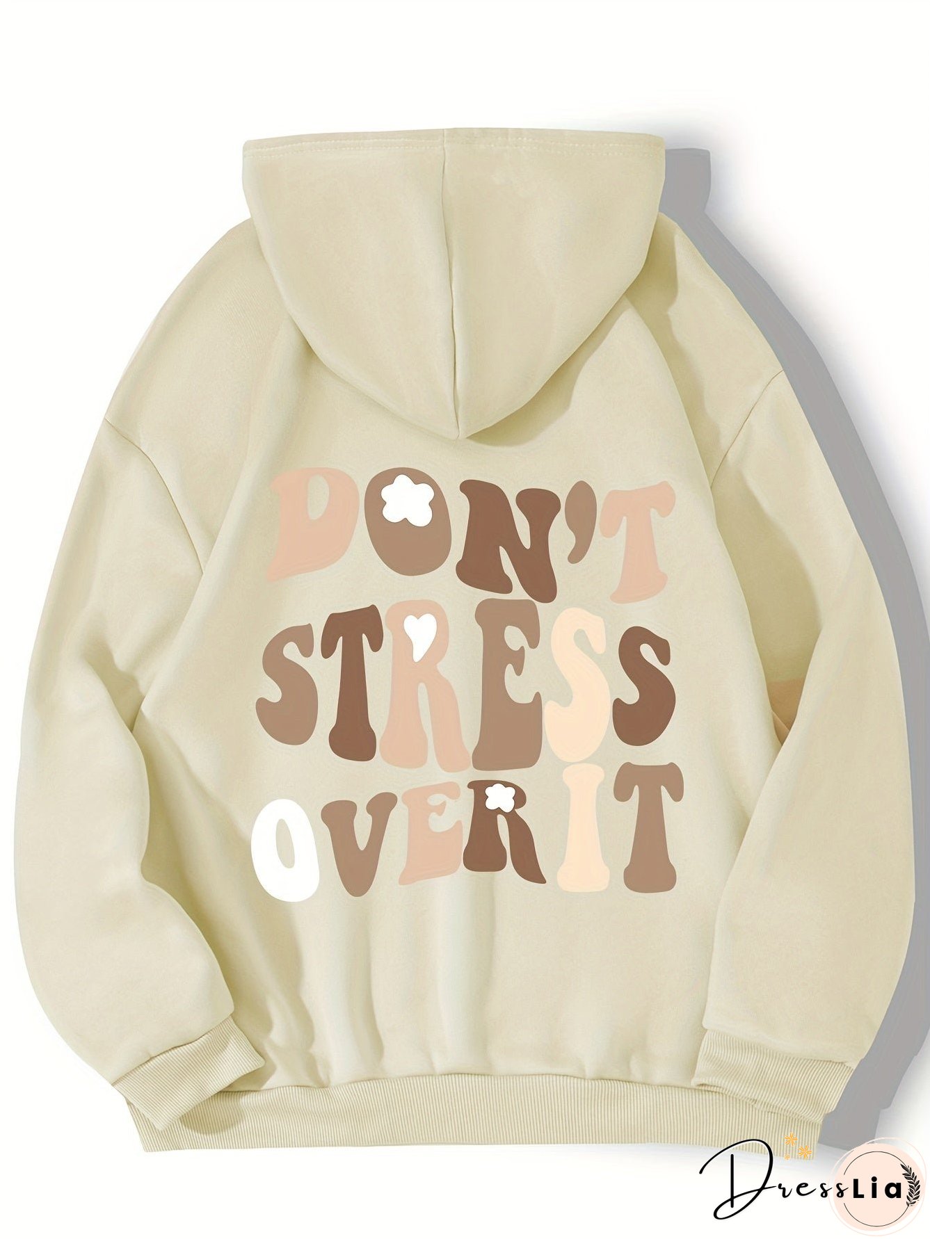 Plus Size Casual Sweatshirt, Women's Plus Art Letter Print Long Sleeve Drawstring Hoodie Sweatshirt