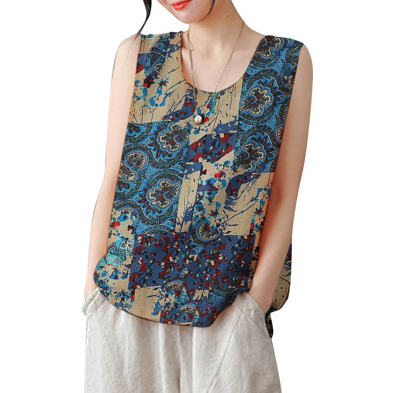 Summer Bohemain Camis Tanks Tops ZANZEA Women Sleeveless Blouse Cotton Casual Loose Printed Shirt Holiday Beach Tunic