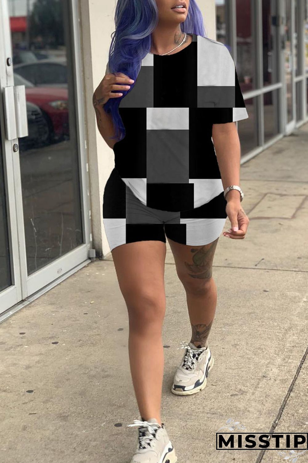 Apricot Casual Print Patchwork O Neck Short Sleeve Two Pieces