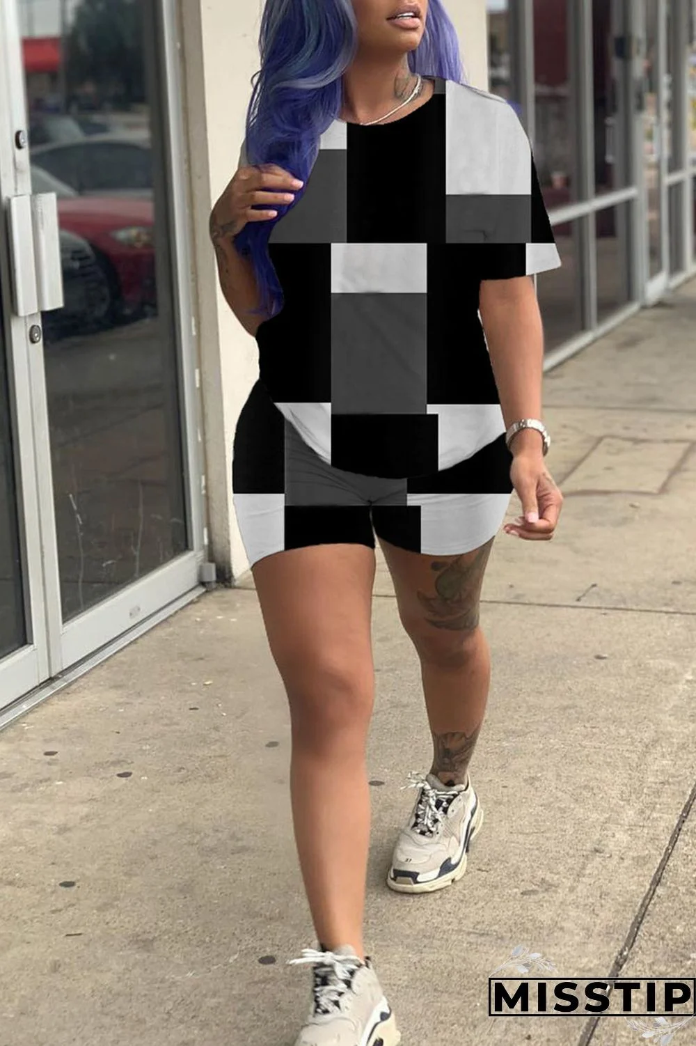 Apricot Casual Print Patchwork O Neck Short Sleeve Two Pieces