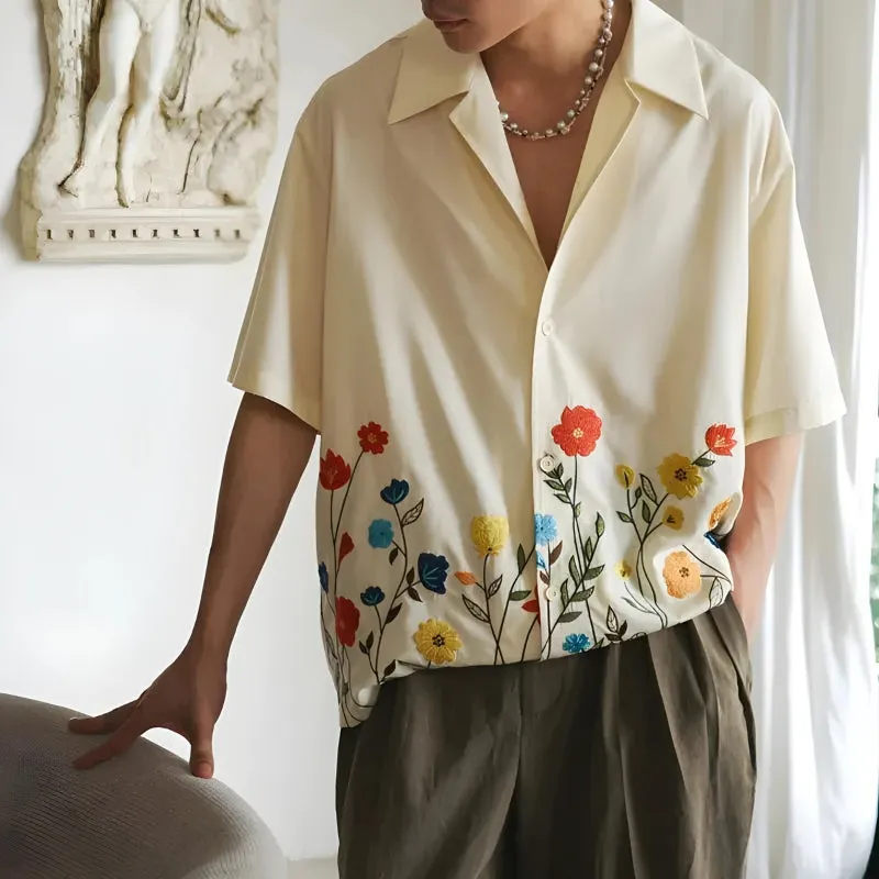 Brownm Sleeve Flowers Shirt