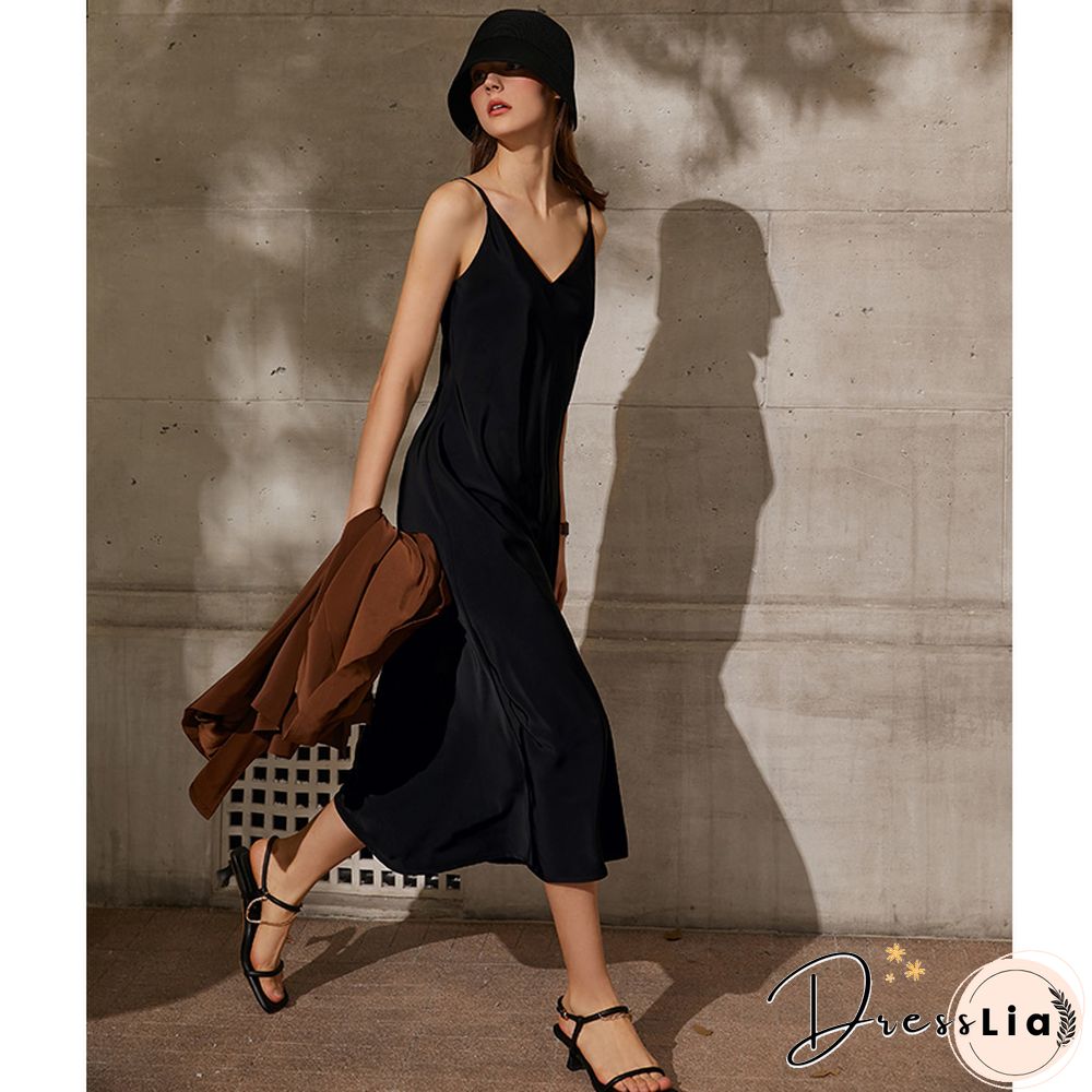 Minimalism Vintage Womens Summer Dress Offical Lady Solid Vneck Slim Fit Aline Calf Length Beach Dress For Women 12130034