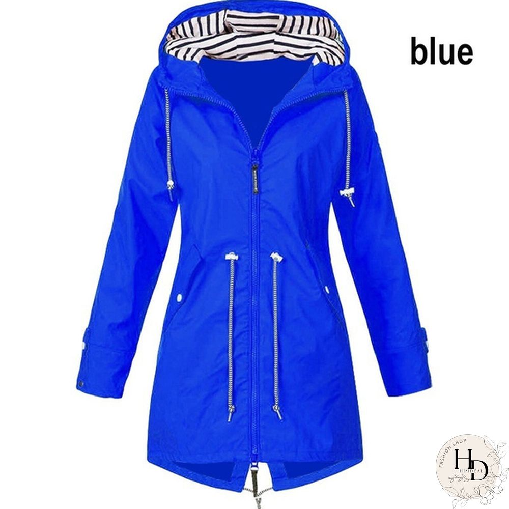 Women Waterproof Zipper Rain Jacket Solid Color Ladies Outdoor Mountaineering Lightweight Raincoats Plus Size S-5XL