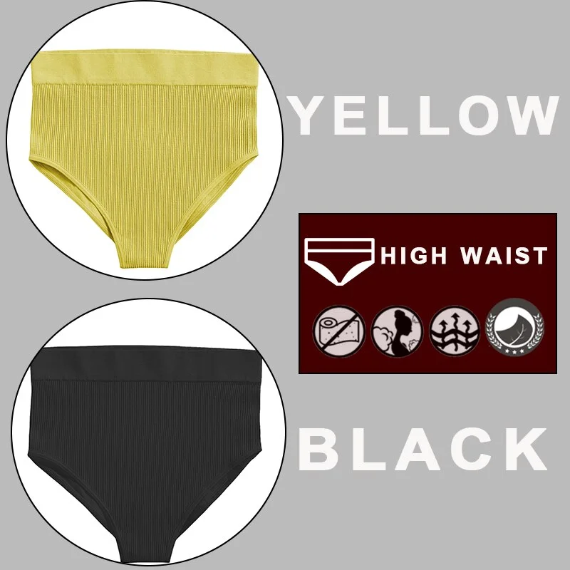 FINETOO 2PCS/Set Sexy Women Panties Underwear 10 Solid Colors Underpants For Girls High Waist Bodyshaper Briefs Seamless Pantys