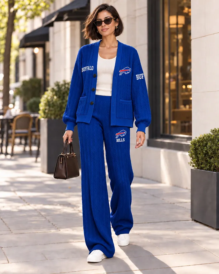 Buffalo Bills Women's Game Day Cable-Knit Cardigan & Wide-Leg Pants Set