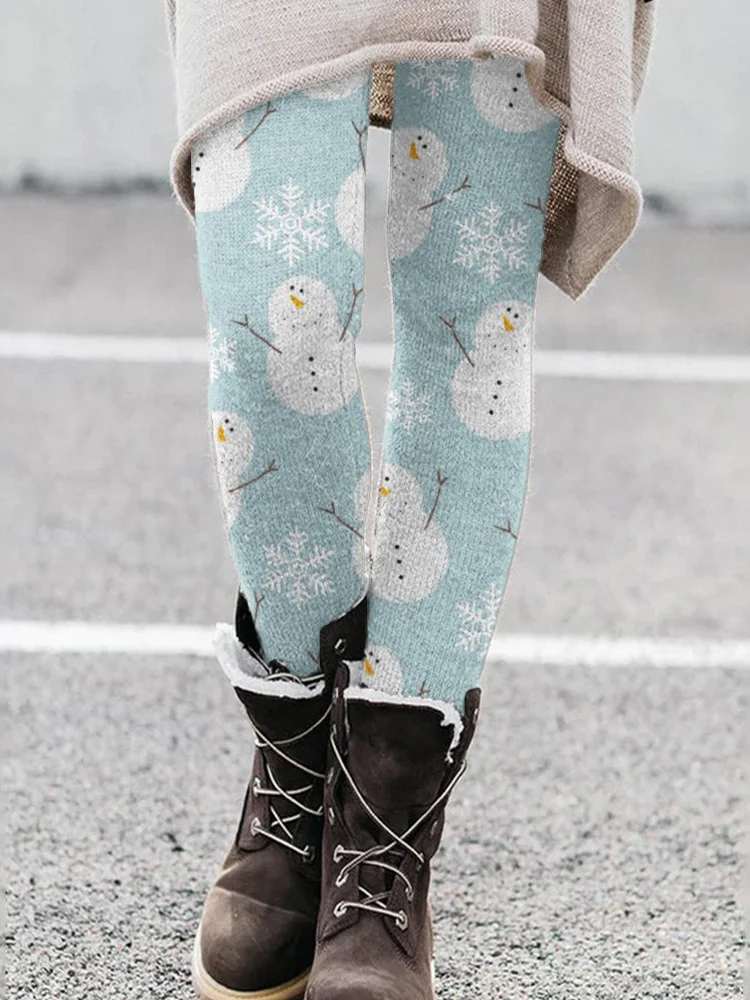 Lovely Snowman & Snowflake Pattern Cozy Leggings