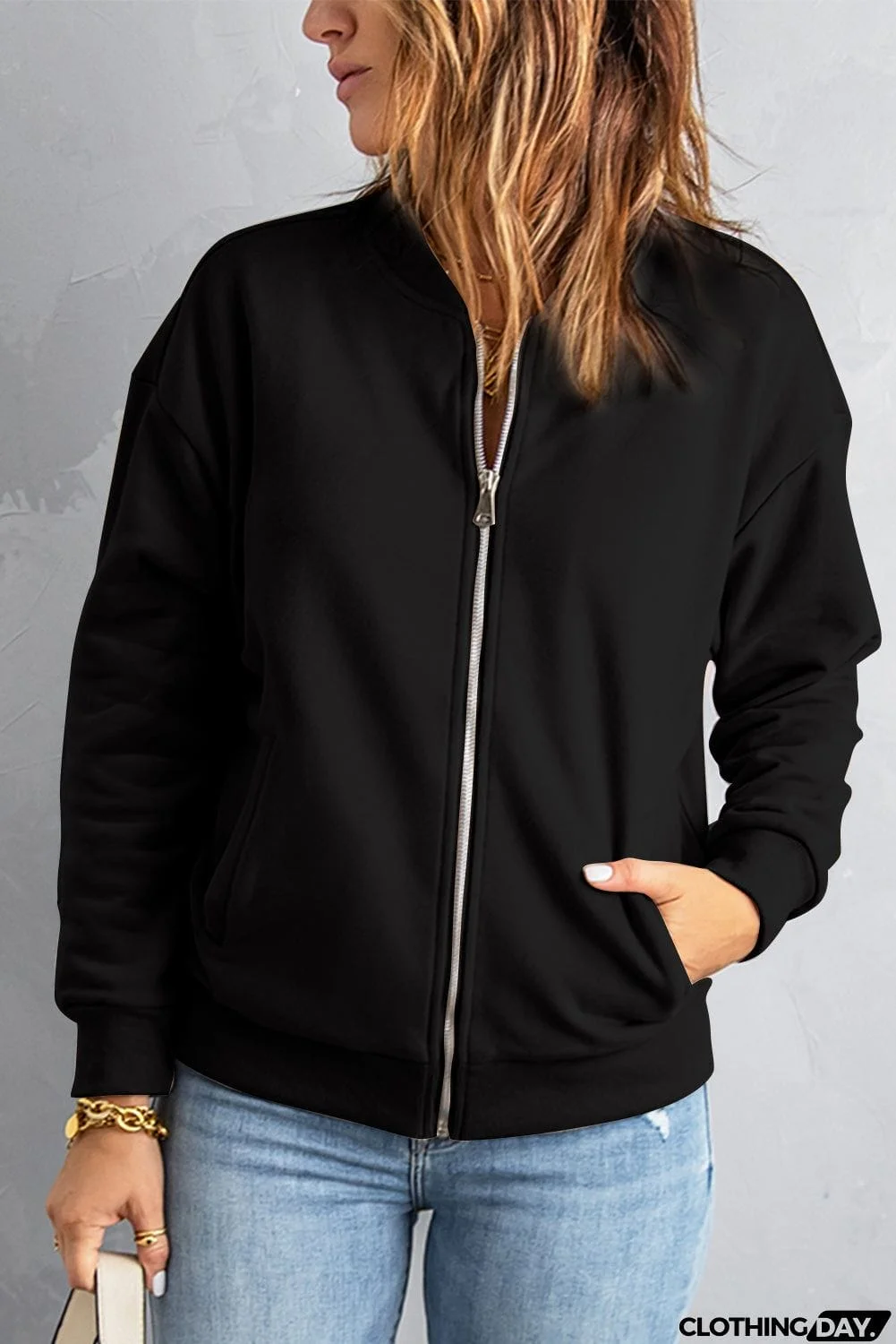 Womens Black Zip-up Jacket