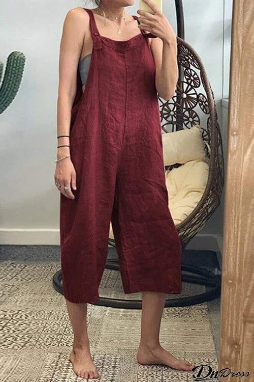 Solid Pockets Loose Capri Overall